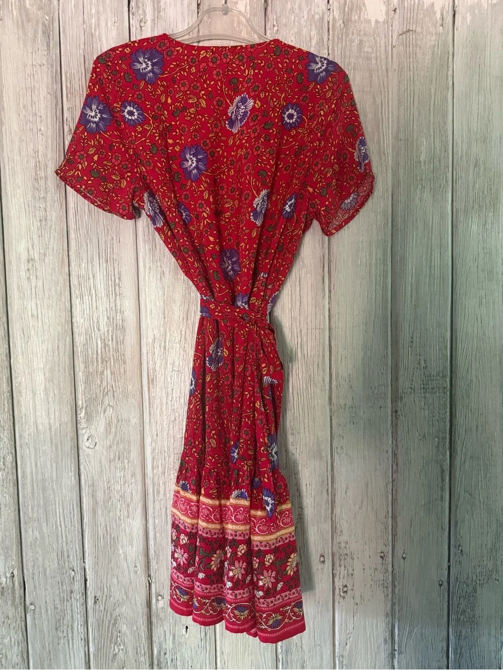 Boho Cupshe Red Floral Wrap-Style Midi Dress - Picture 7 of 10